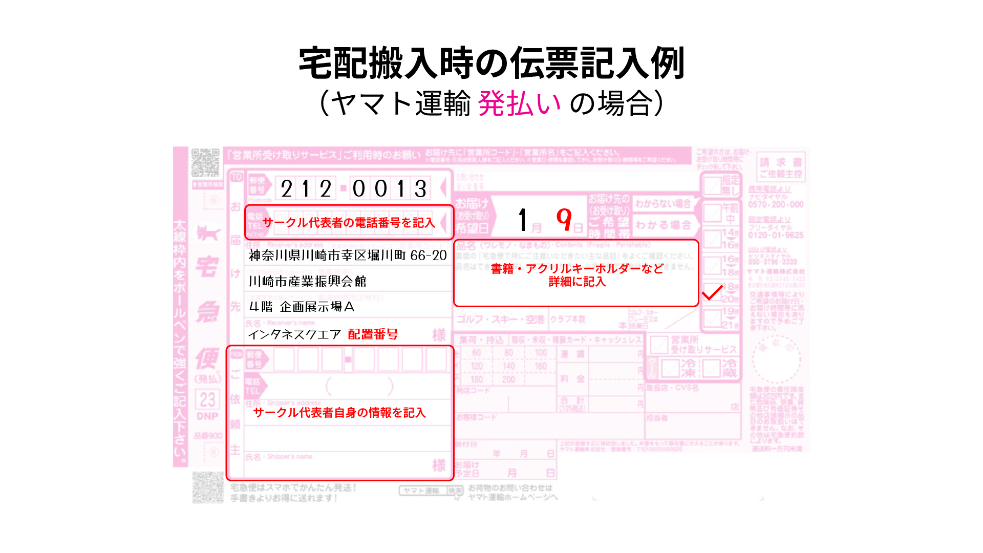 宅配伝票の記入例